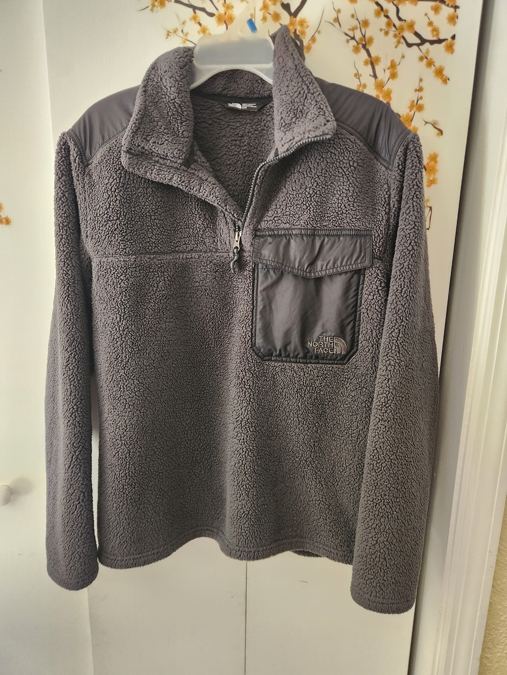 The North Face Gray Sherpa Quarter-Zip Pullover with Chest Pocket